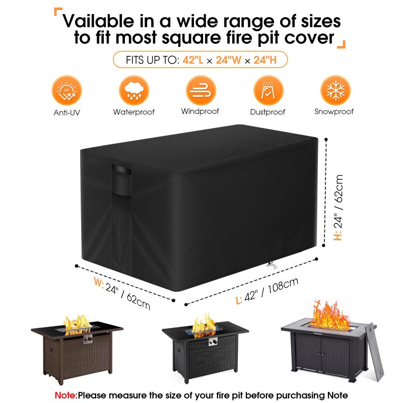 POMER Fire Pit Cover, Rectangular 42inch Firepit Cover for Outdoor Fireplace Waterproof Propane Fire Table Cover - 42x24x24 inch - Image 5